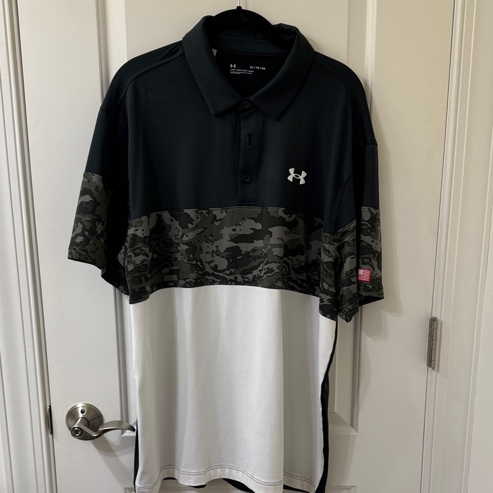 Under Armour Men's Polo in Black, Camouflage, and White